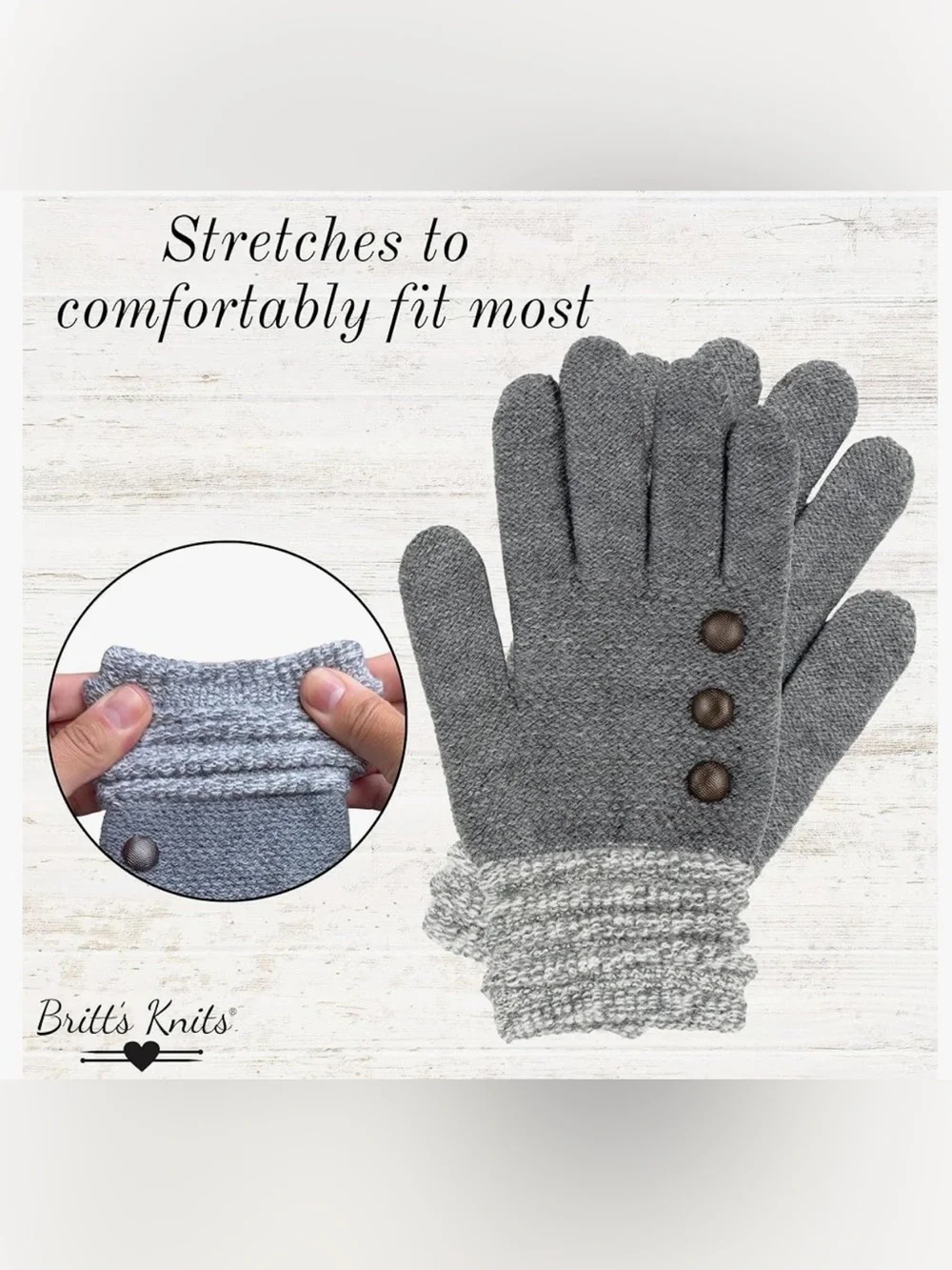 Britt’s Knits Women’s Charcoal Gray Knit Gloves NWT Classic Gloves OS